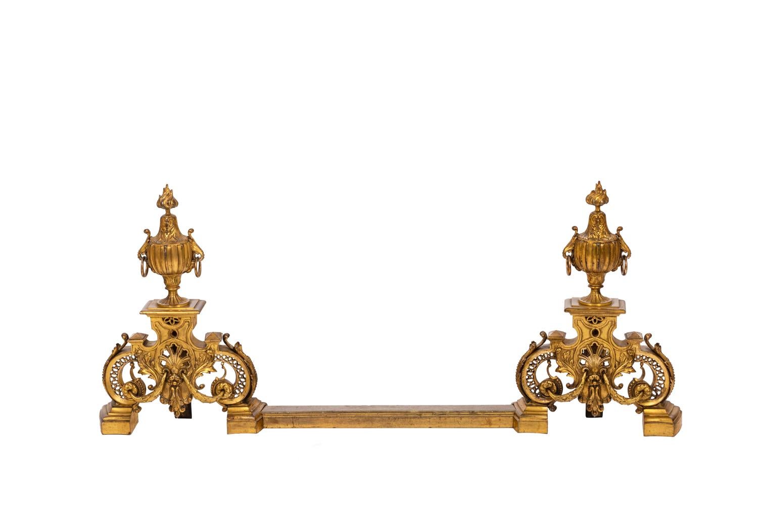 Pair of Regence Style Firedogs in Gilt Bronze, circa 1880 In Good Condition For Sale In Saint-Ouen, FR