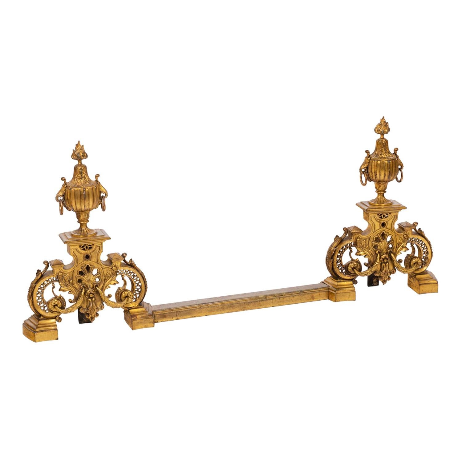 Pair of Regence Style Firedogs in Gilt Bronze, circa 1880 For Sale