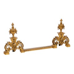 Antique Pair of Regence Style Firedogs in Gilt Bronze, circa 1880