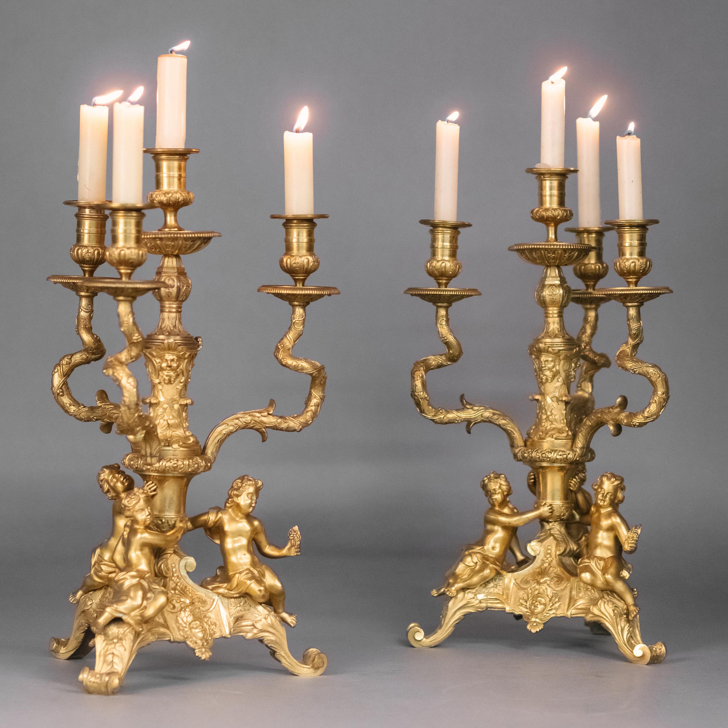 French Pair of Regence Style Four-Light Candelabra For Sale