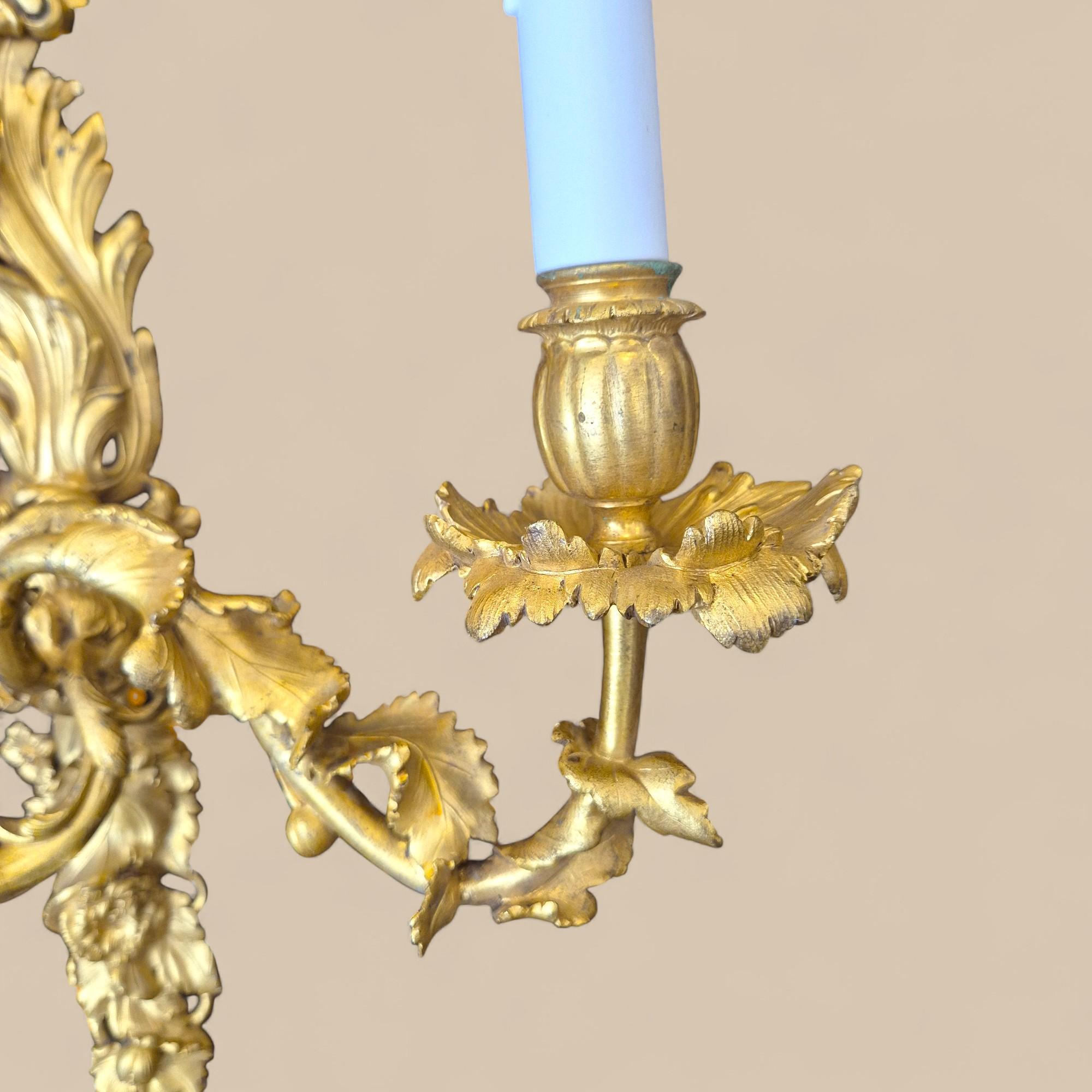Pair of Régence-Style Gilt Bronze Two-Lights Wall Sconces, 19th century en venta 5
