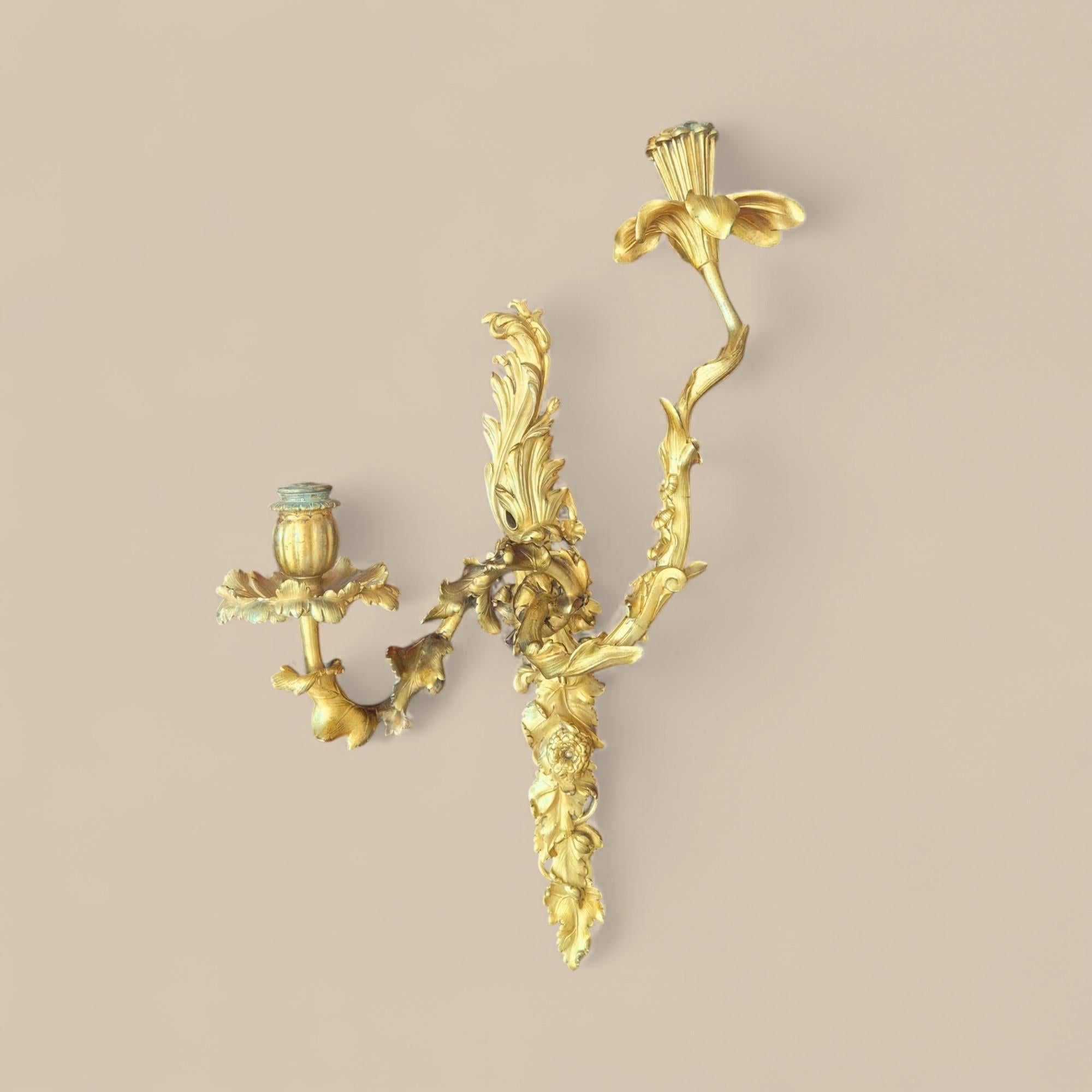 Pair of Régence-Style Gilt Bronze Two-Lights Wall Sconces, 19th century siglo XIX en venta