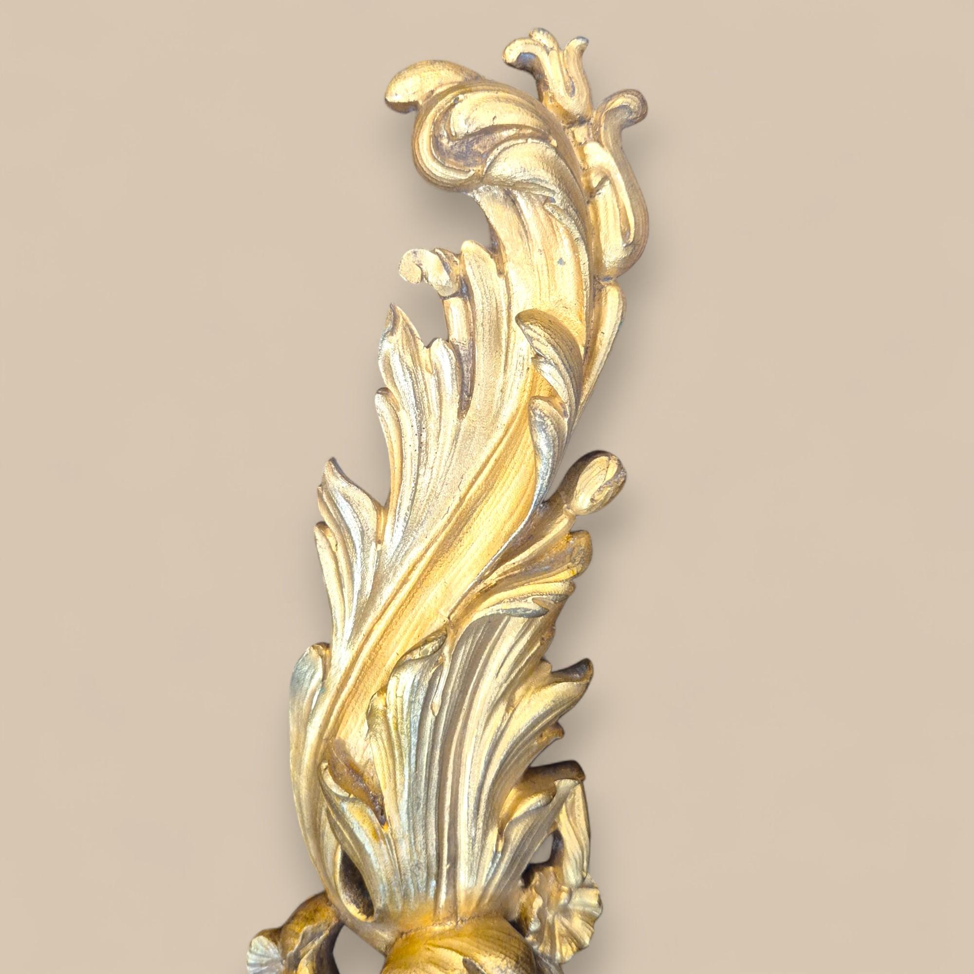 Pair of Régence-Style Gilt Bronze Two-Lights Wall Sconces, 19th century Bronce en venta