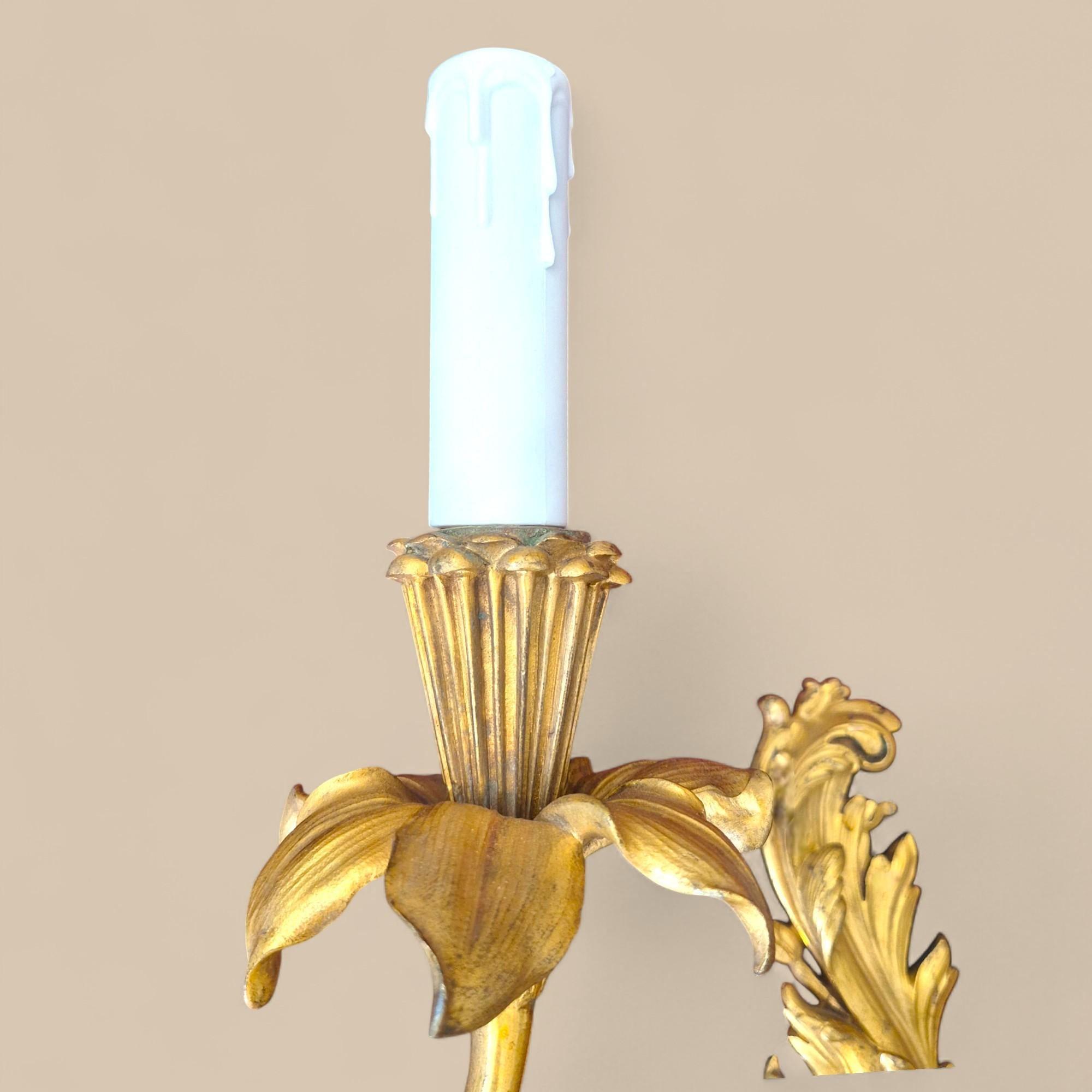 Pair of Régence-Style Gilt Bronze Two-Lights Wall Sconces, 19th century en venta 1