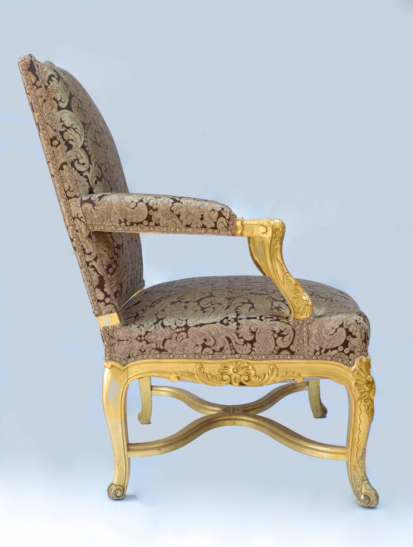 Pair of Regence Style Giltwood High Back Armchairs, circa 1970 5