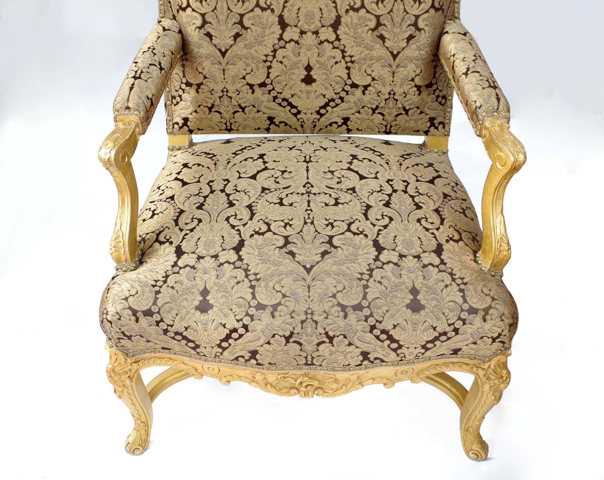 20th Century Pair of Regence Style Giltwood High Back Armchairs, circa 1970