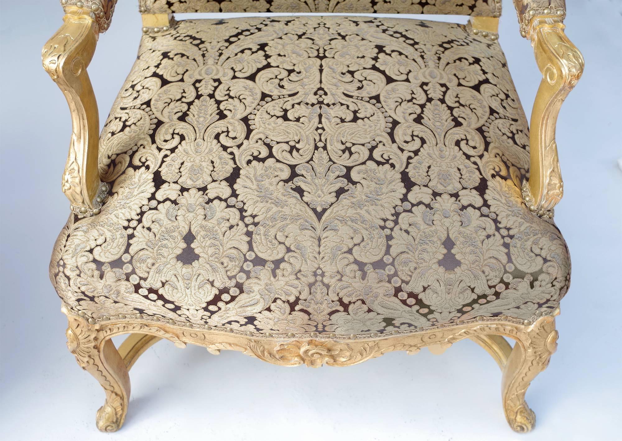 Pair of Regence Style Giltwood High Back Armchairs, circa 1970 2