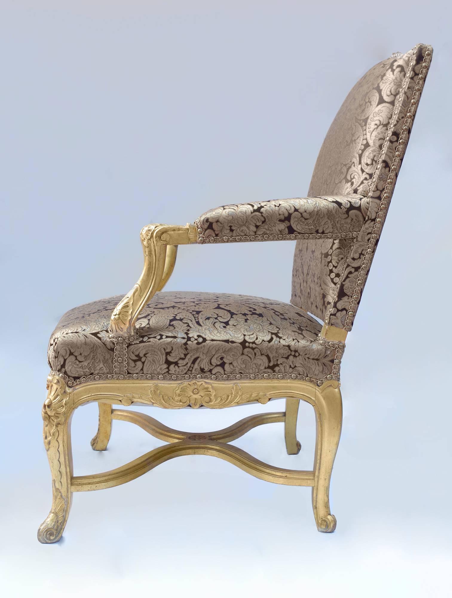 Pair of Regence Style Giltwood High Back Armchairs, circa 1970 3