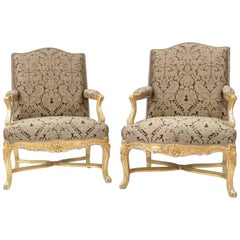 Pair of Regence Style Giltwood High Back Armchairs, circa 1970 Pair of Regence Style Giltwood High Back Armchairs, circa 1970