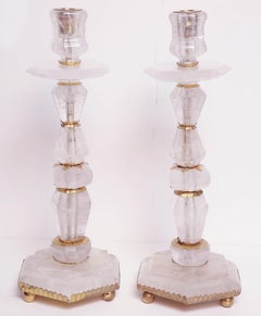 Pareja de Candeleros de Cristal de Roca Estilo Regencia