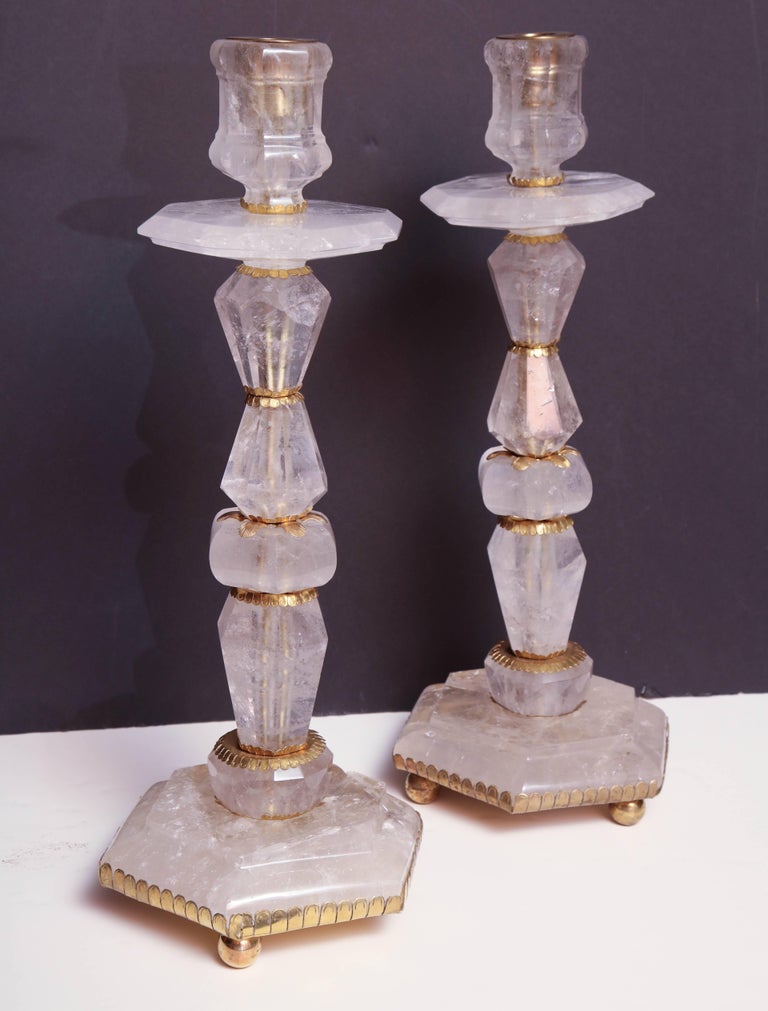 Pair of Regence Style Rock Crystal Candlesticks at 1stdibs