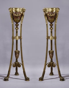 Pair of Regence Style Rouge Griotte Marble Jardinières on Stands, circa 1870