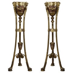 Antique Pair of Regence Style Rouge Griotte Marble Jardinières on Stands, circa 1870