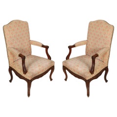 Pair of Regence Walnut Fauteuils in Carnation Petit Point Tapestry