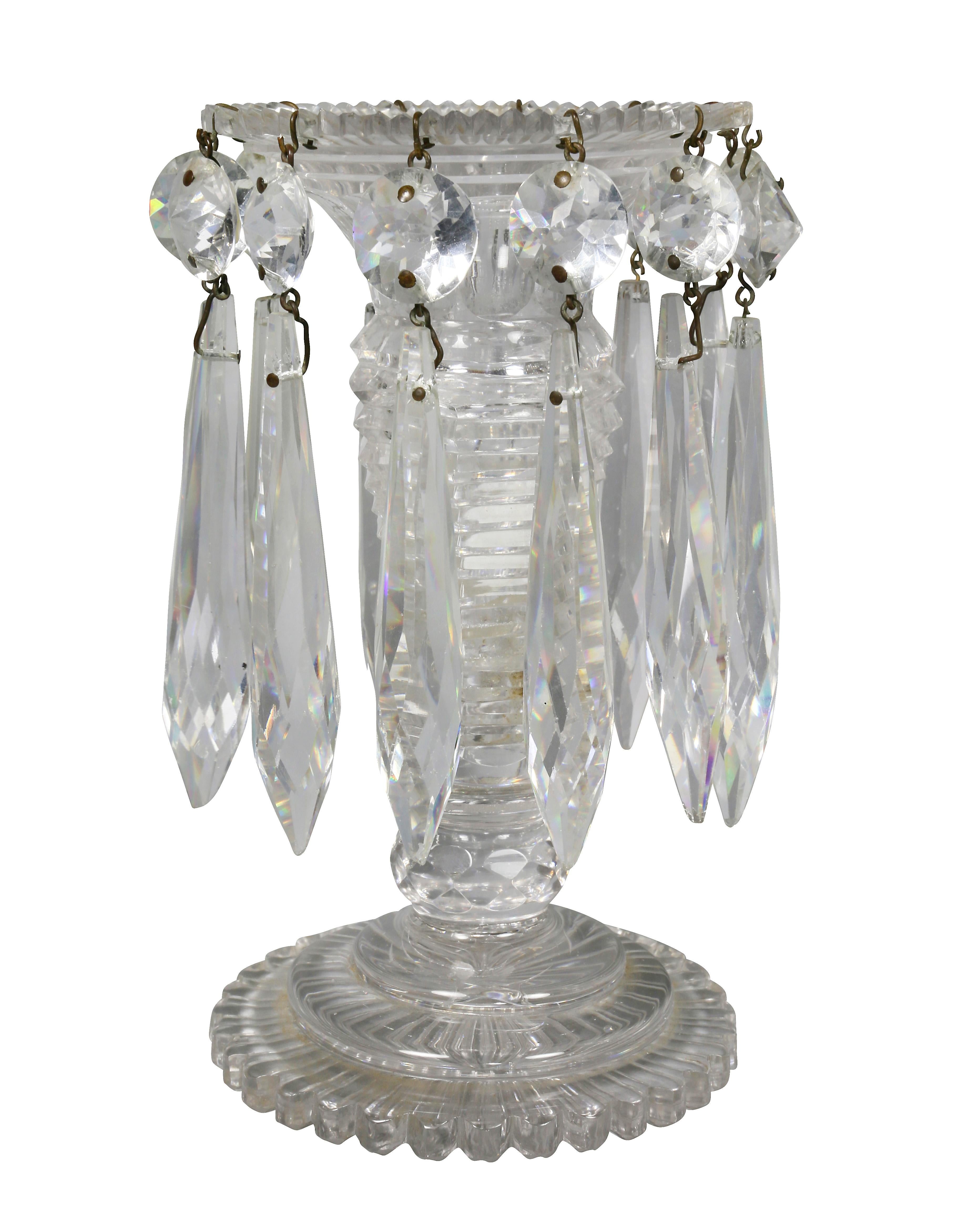 Pair of Regency Anglo Irish cut glass lustres, nicely cut overall.