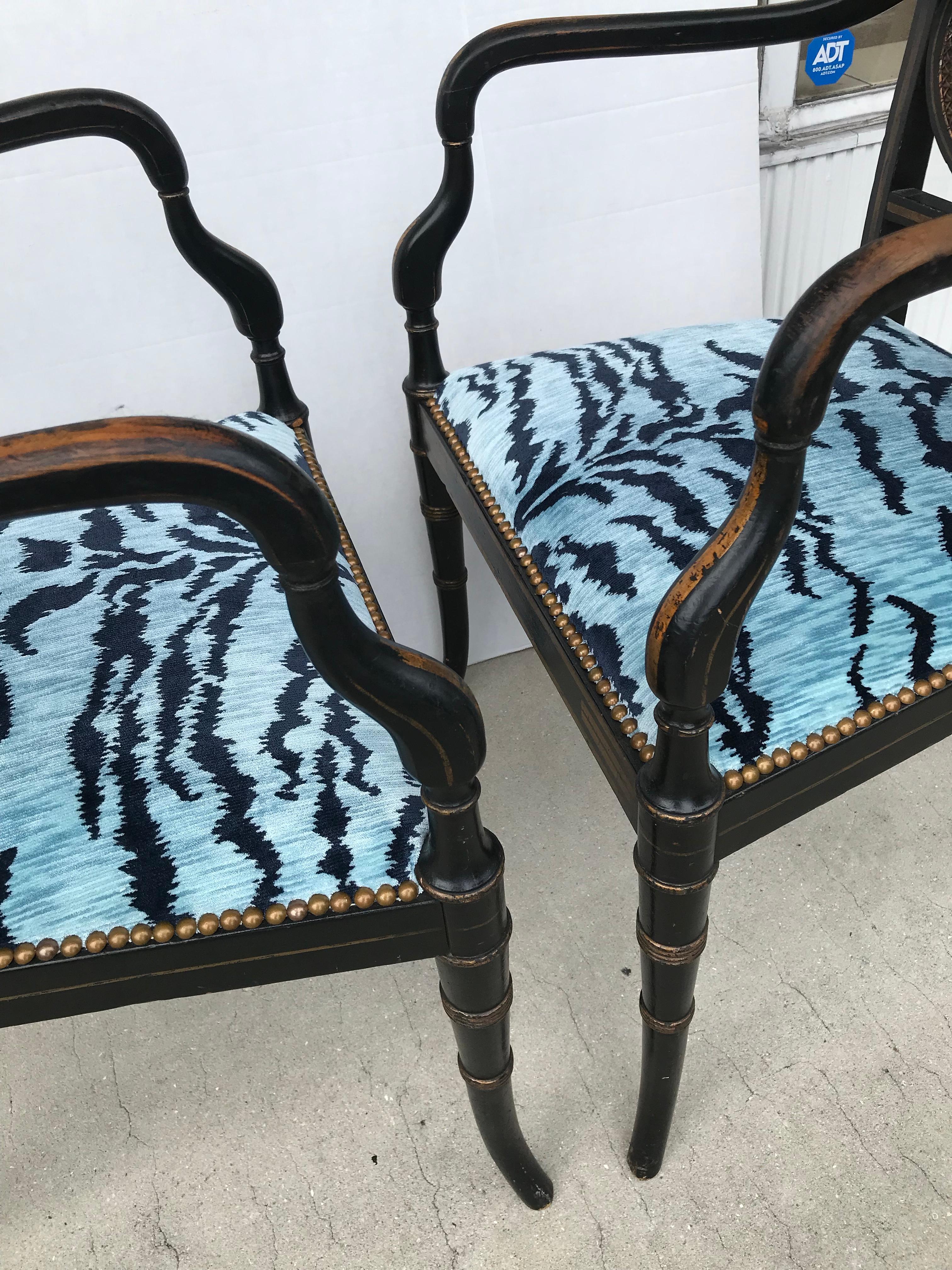 Pair of Regency Armchairs with Bevilacqua Blue Tiger Velvet 3