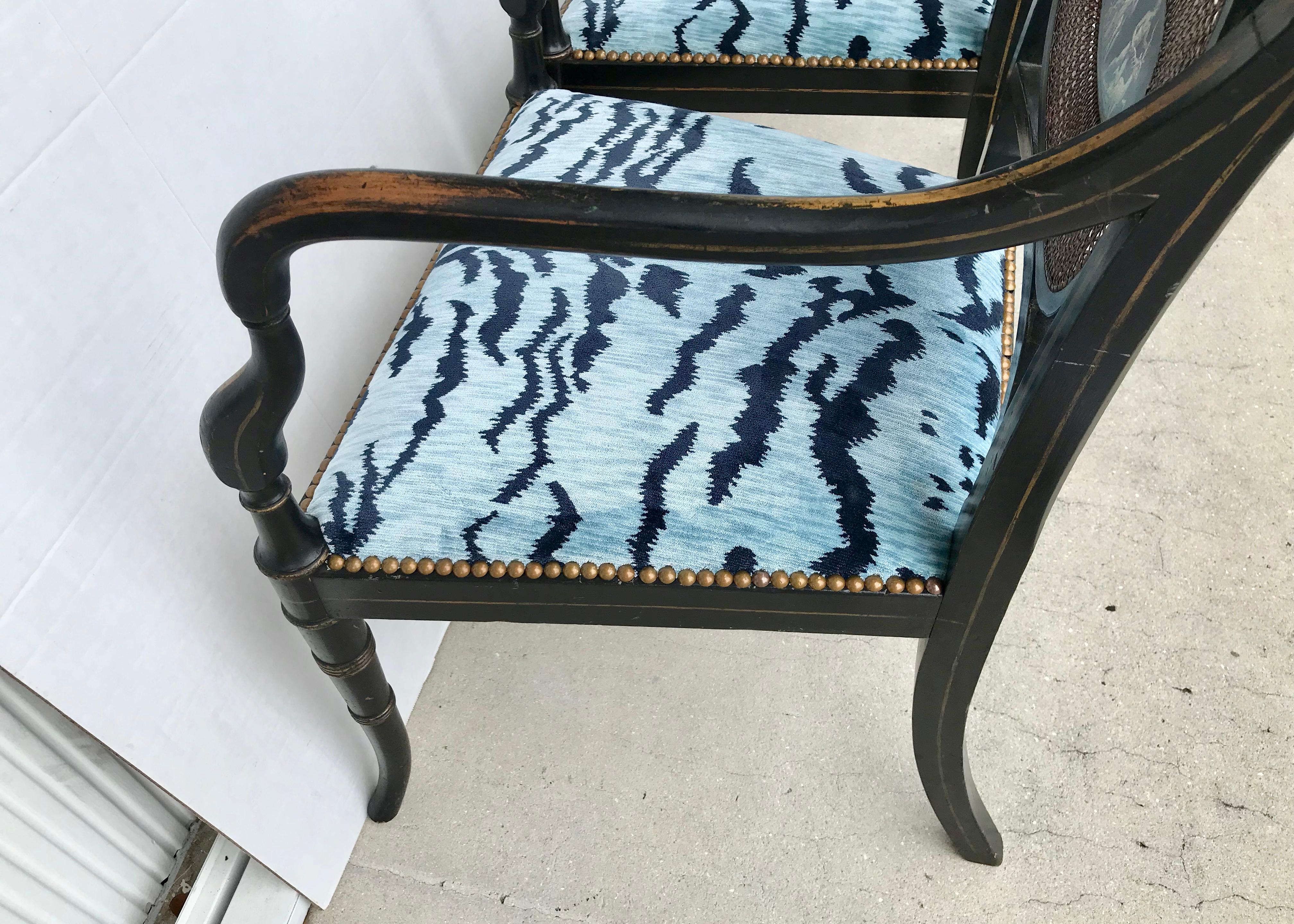 Pair of Regency Armchairs with Bevilacqua Blue Tiger Velvet 4