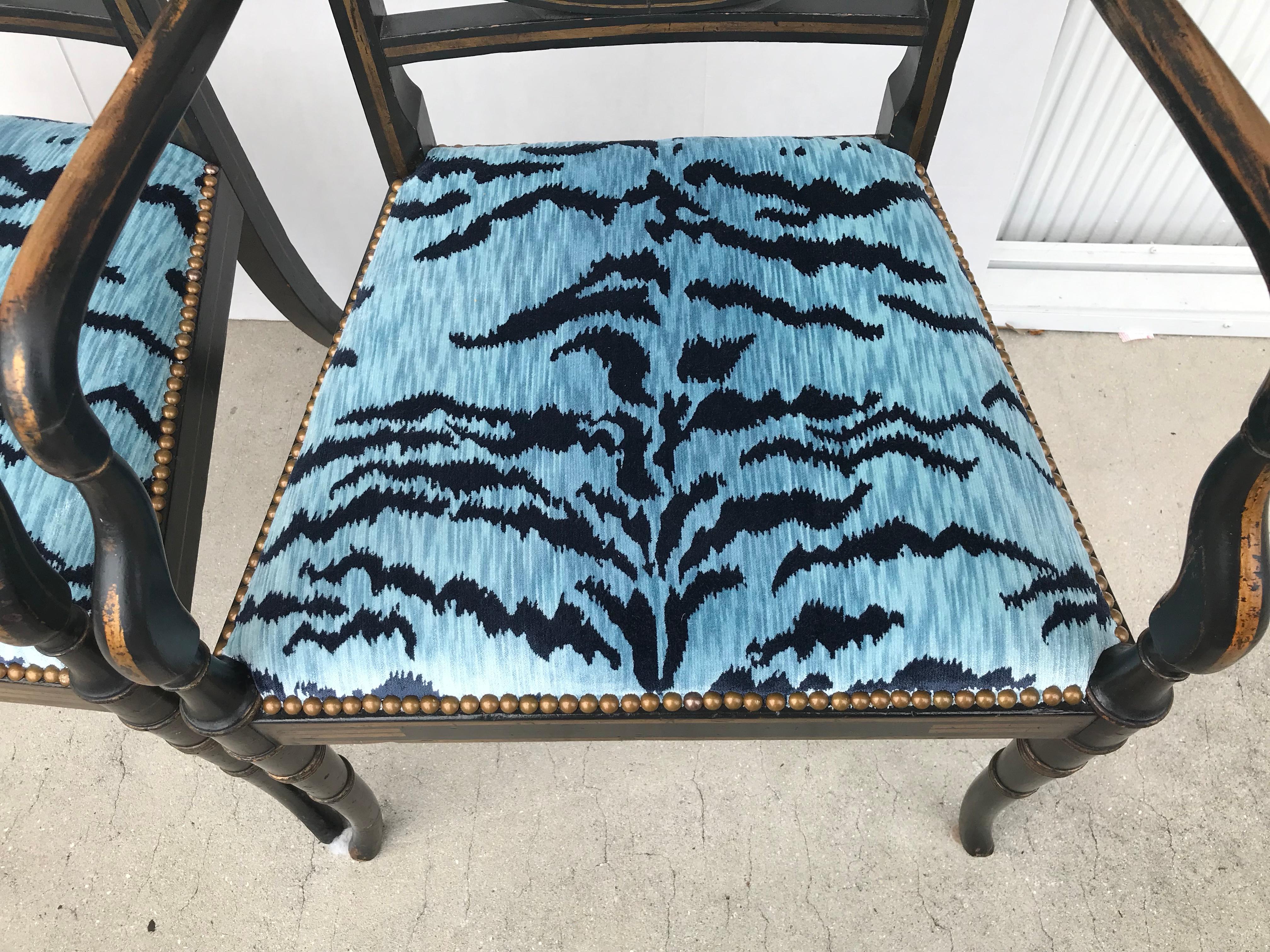 Pair of Regency Armchairs with Bevilacqua Blue Tiger Velvet 5