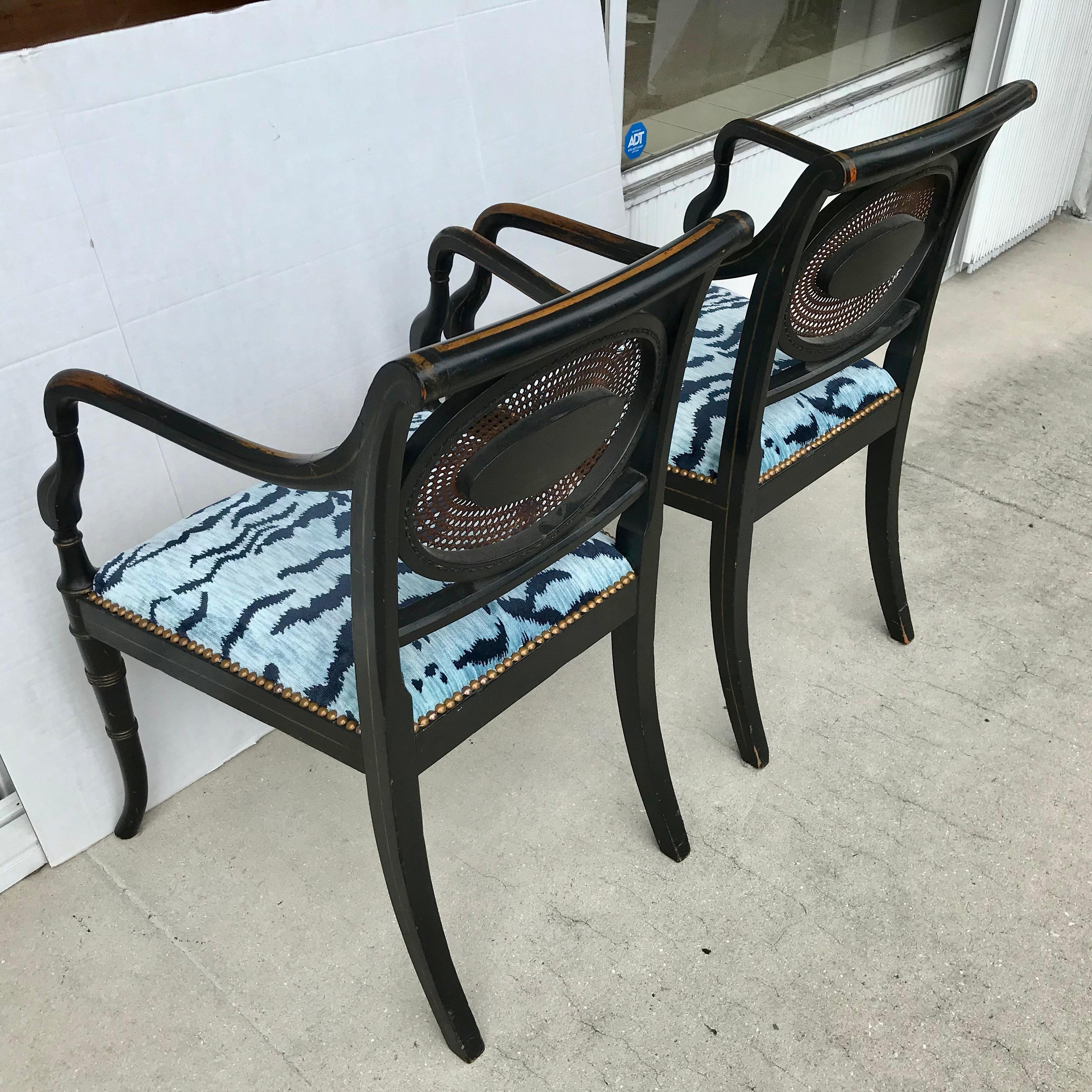 Pair of Regency Armchairs with Bevilacqua Blue Tiger Velvet 1