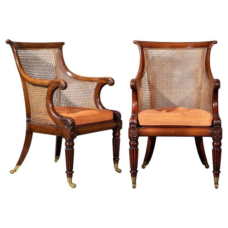 Pair of Regency Bergère Armchairs in the manner of Gillows For Sale
