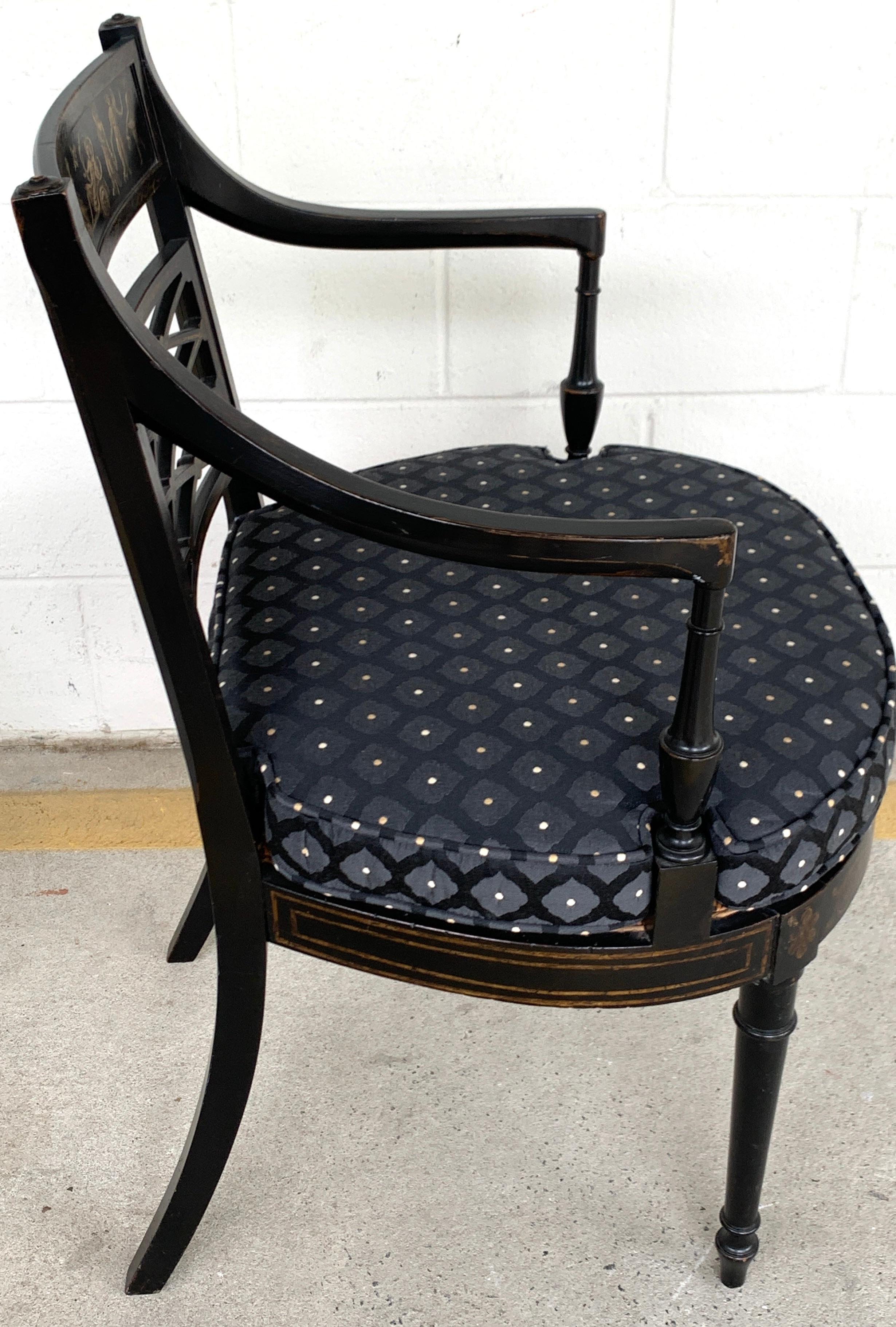 Pair of Regency Black and Polychrome Cane Seat Armchairs 7