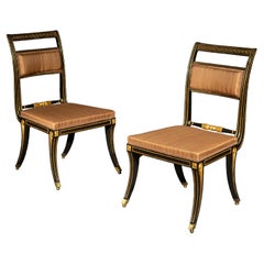 Antique Pair of Regency Klismos Chairs, Black Painted and Gilt, manner of Henry Holland