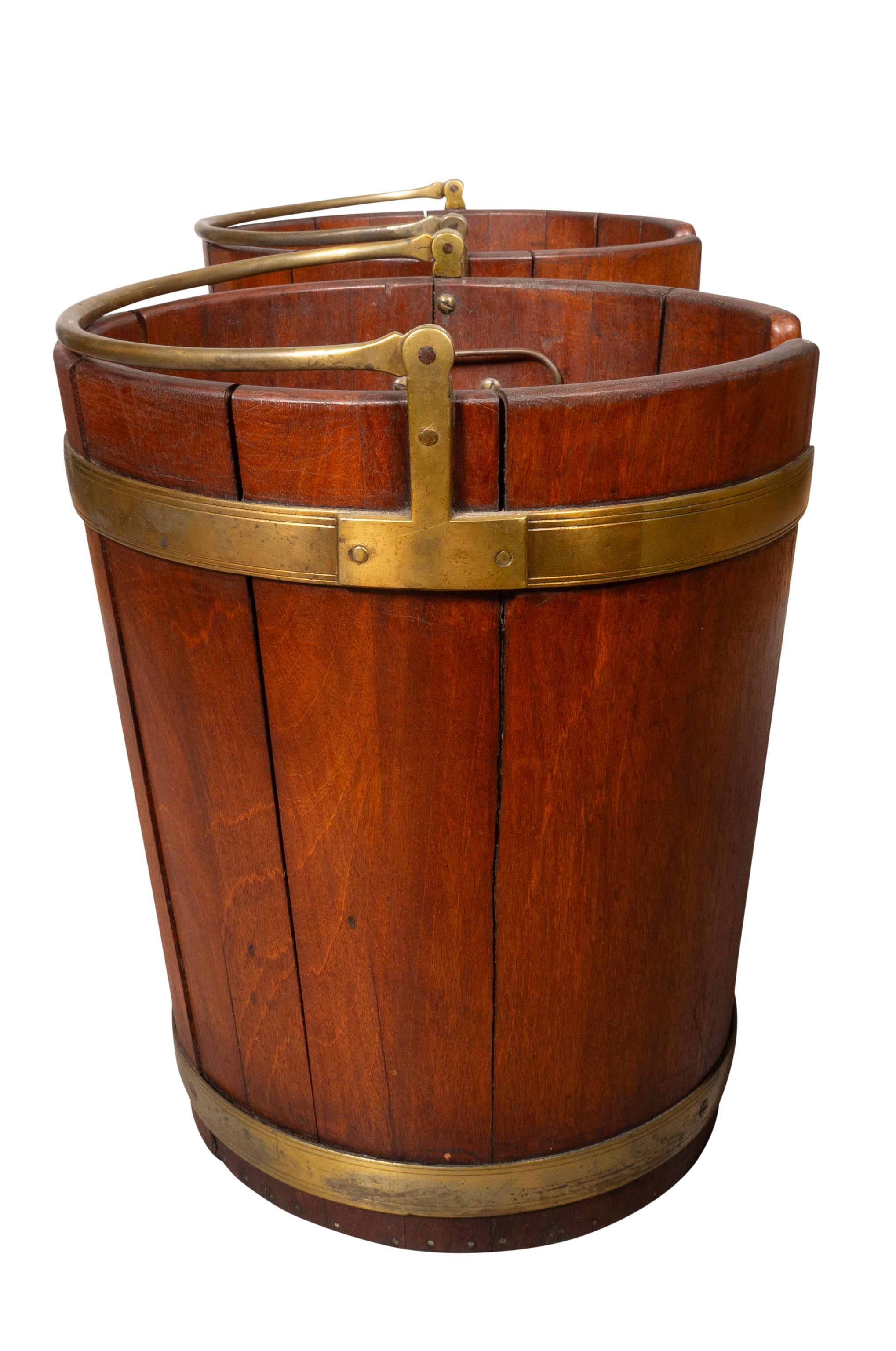 Irish Pair Of Regency Brass And Mahogany Peat Buckets
