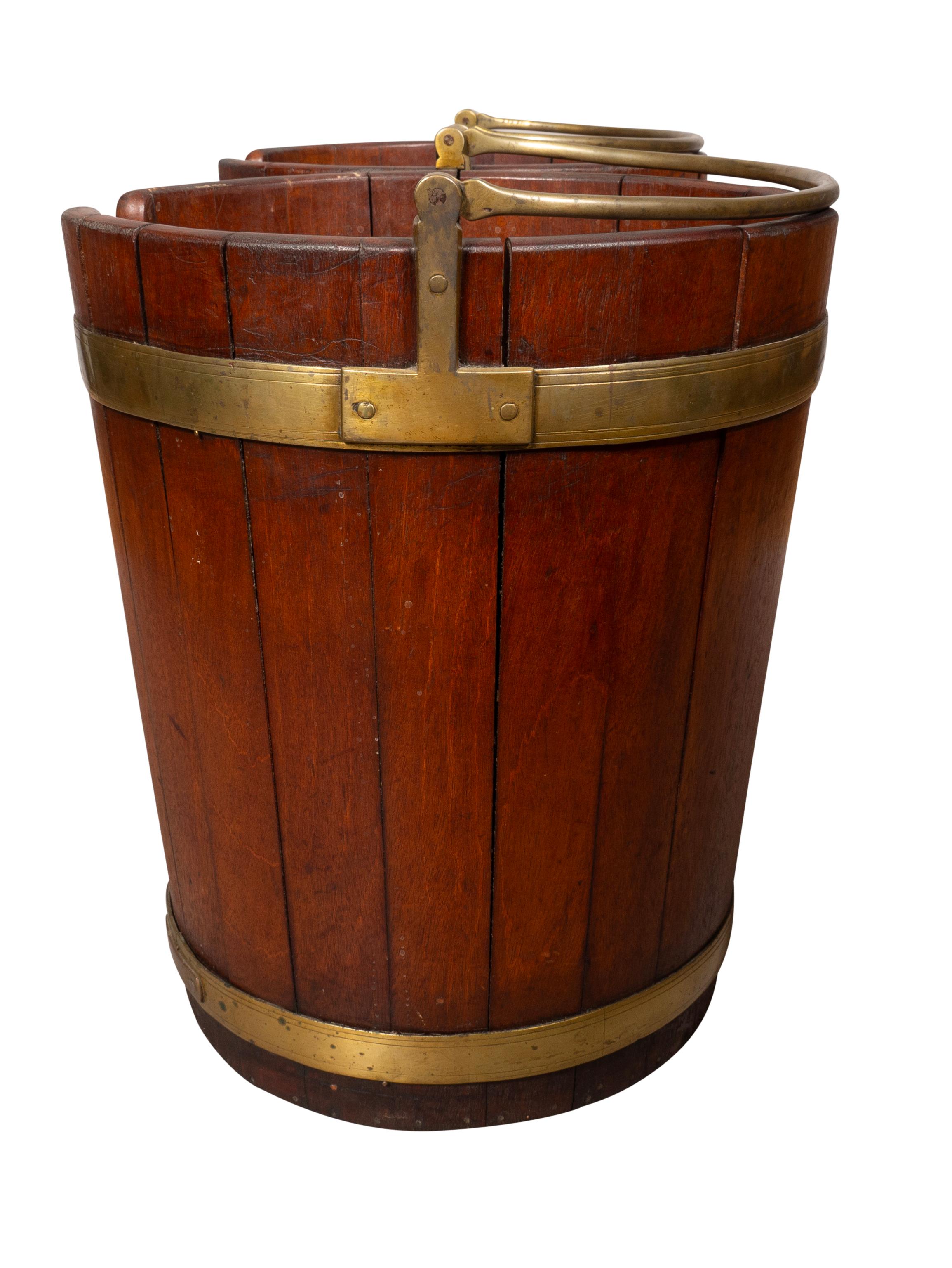 Early 19th Century Pair Of Regency Brass And Mahogany Peat Buckets