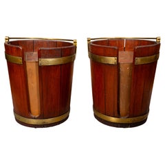 Antique Pair Of Regency Brass And Mahogany Peat Buckets