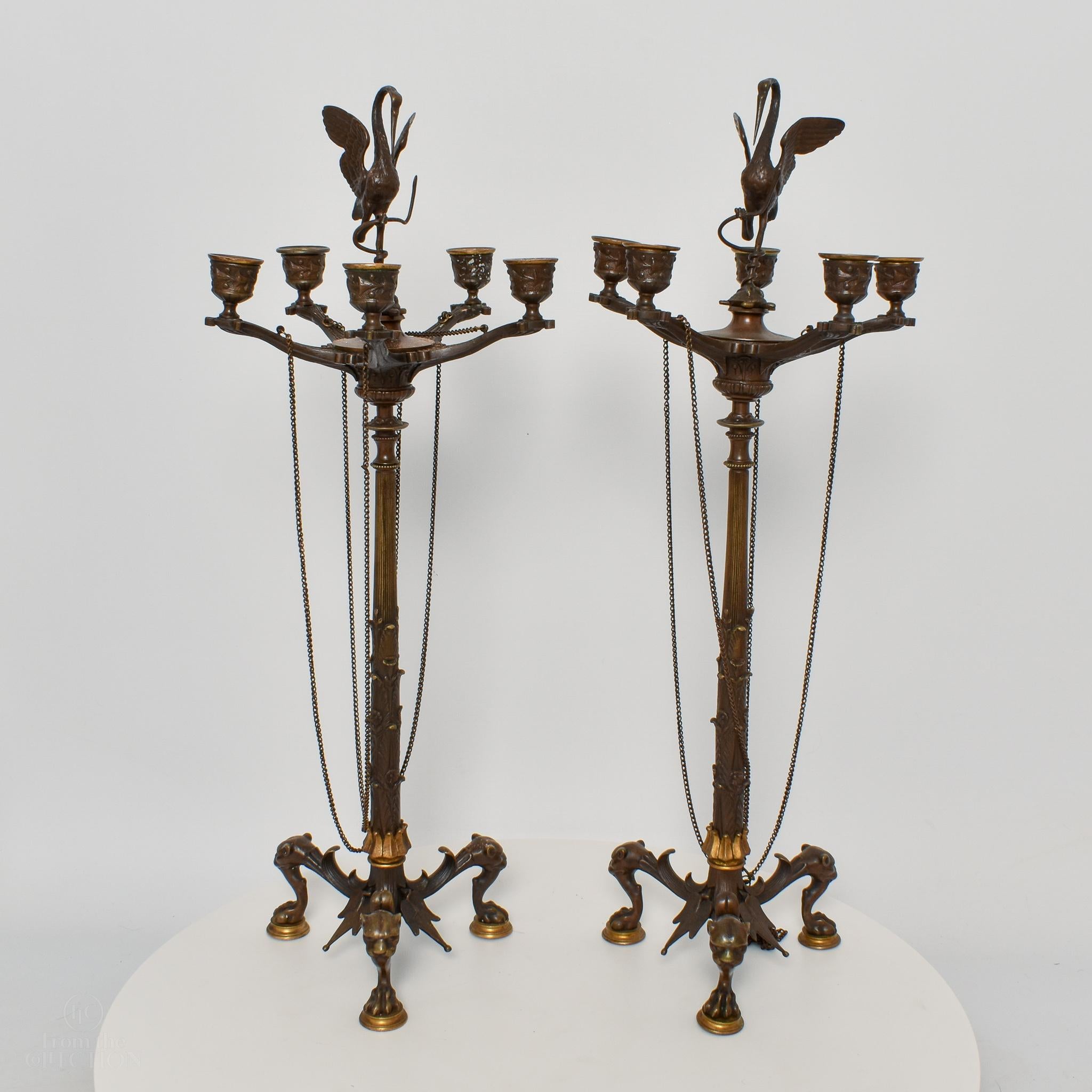 Paar Regency Bronze Crane Kandelaber, um 1820 im Angebot 1