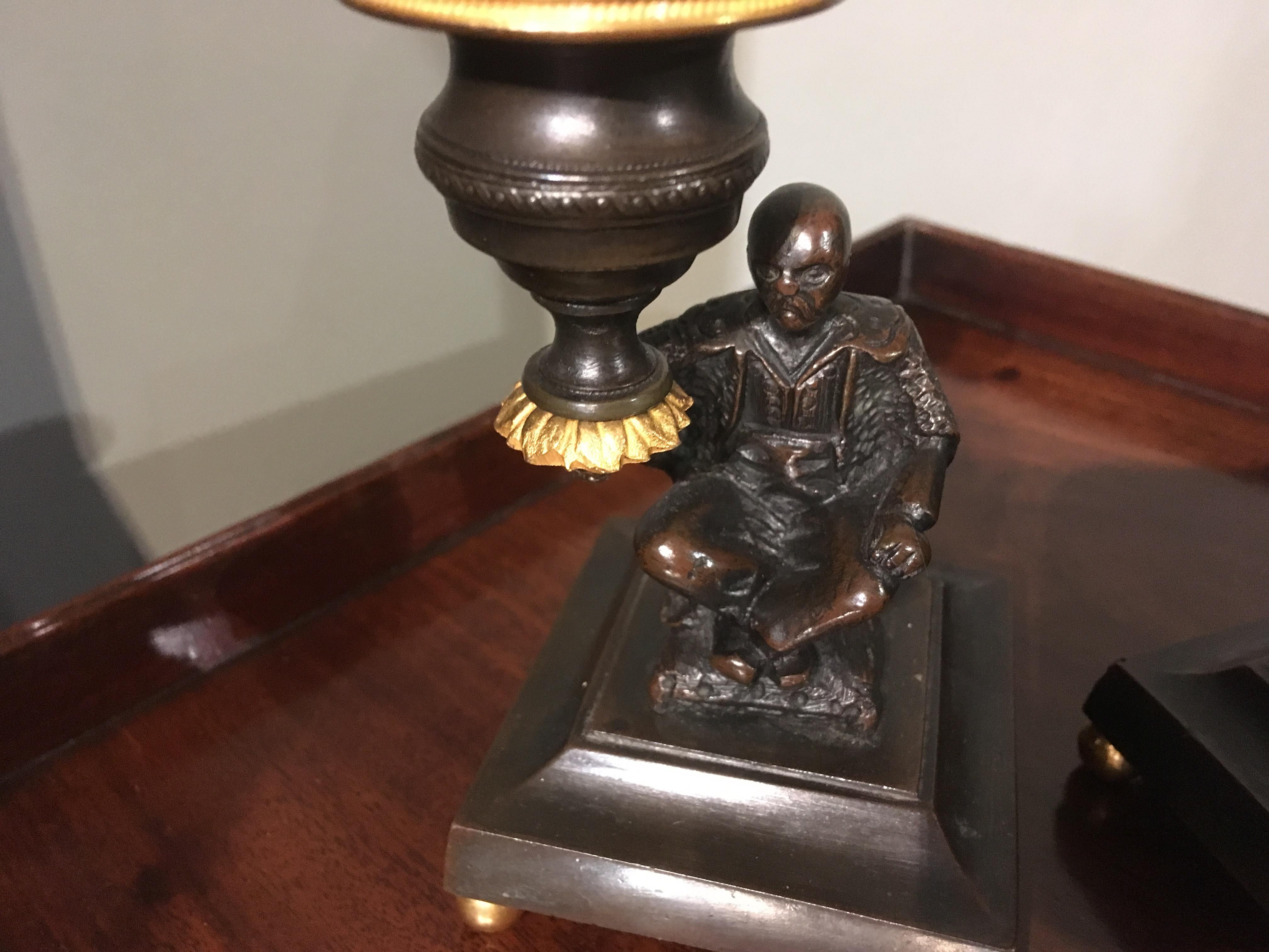 Early 19th Century Pair of Regency Bronze and Gilt Brass Candlesticks depicting seated Chinamen For Sale