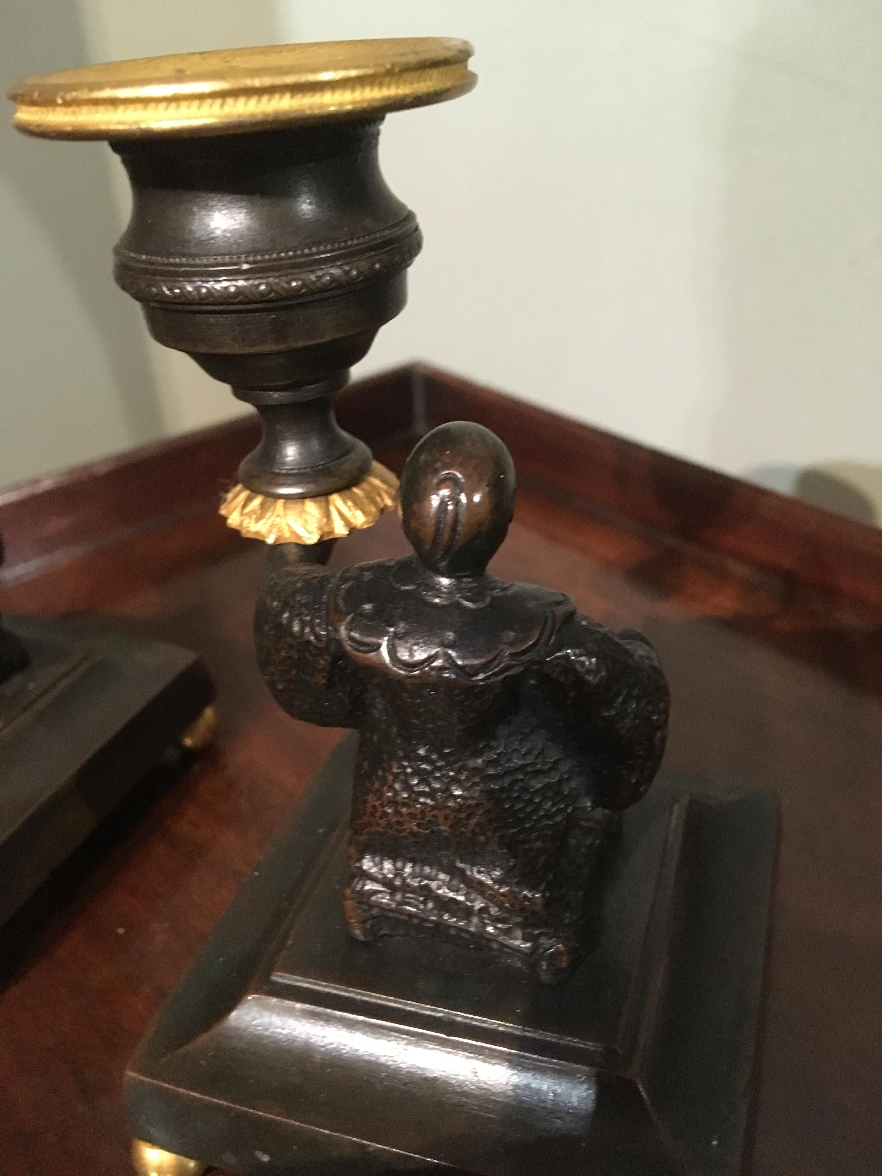 Pair of Regency Bronze and Gilt Brass Candlesticks depicting seated Chinamen For Sale 4