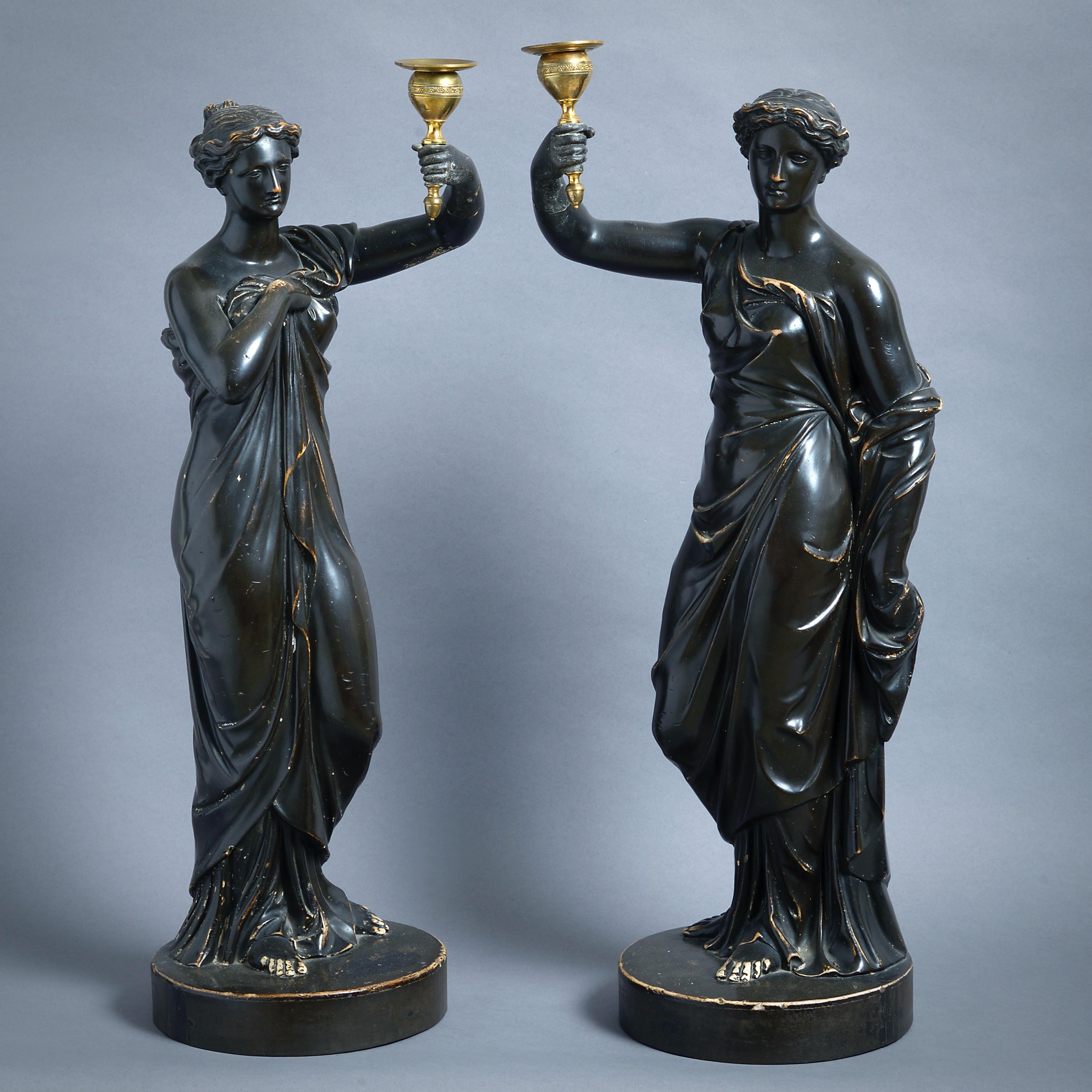 Pair of Regency Bronzed Plaster Candlesticks by Humphrey Hopper In Good Condition For Sale In London, GB