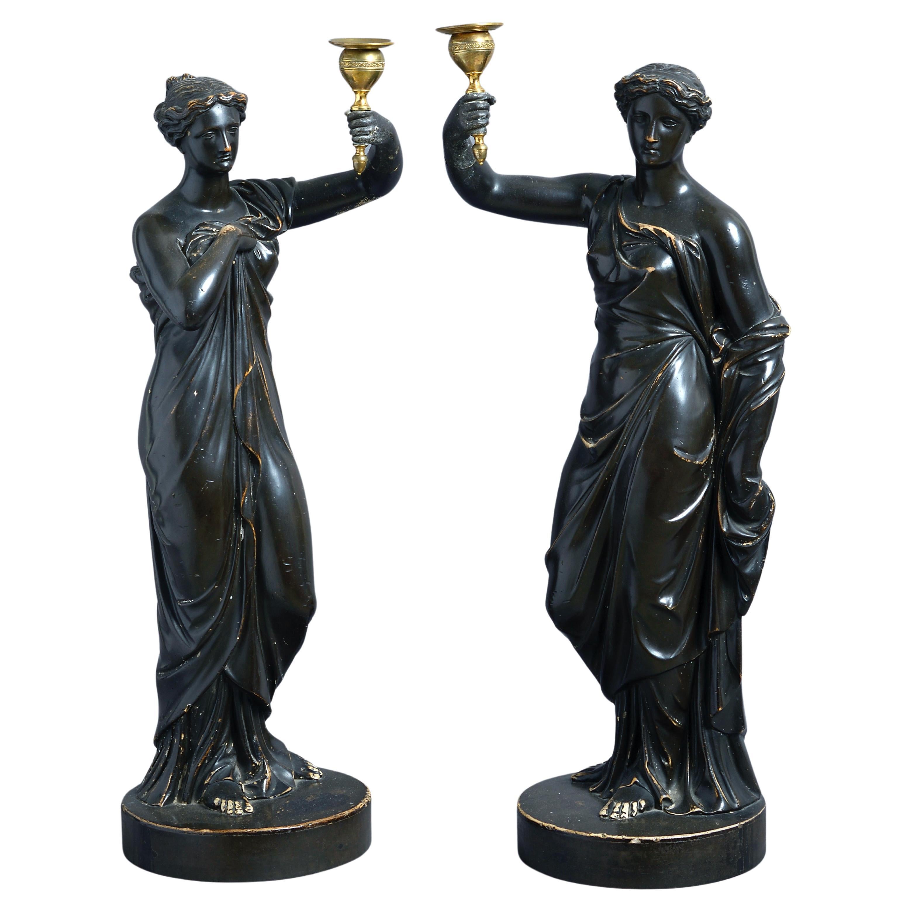 Pair of Regency Bronzed Plaster Candlesticks by Humphrey Hopper For Sale