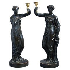 Antique Pair of Regency Bronzed Plaster Candlesticks by Humphrey Hopper