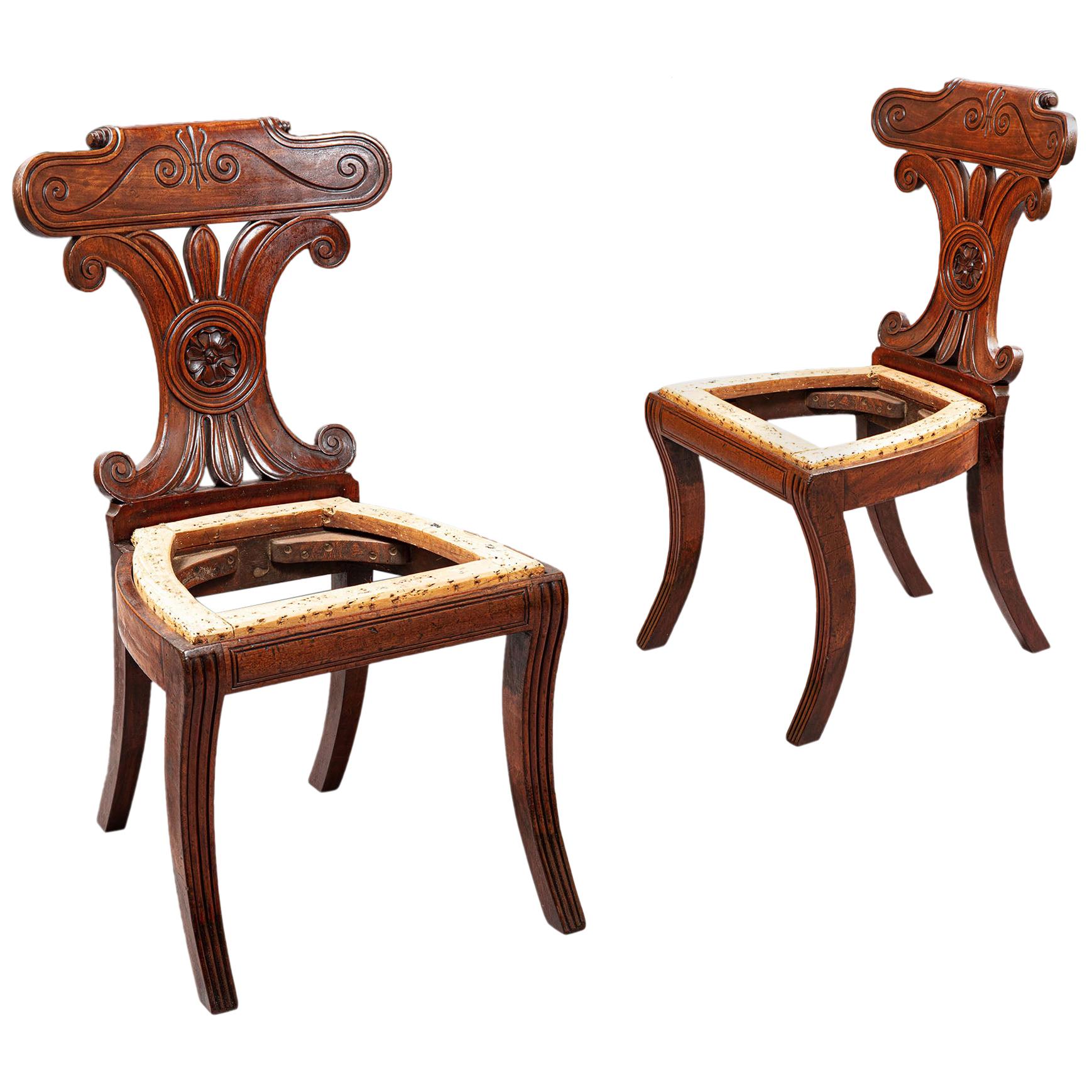 Pair of Regency Brown Mahogany Hall Chairs