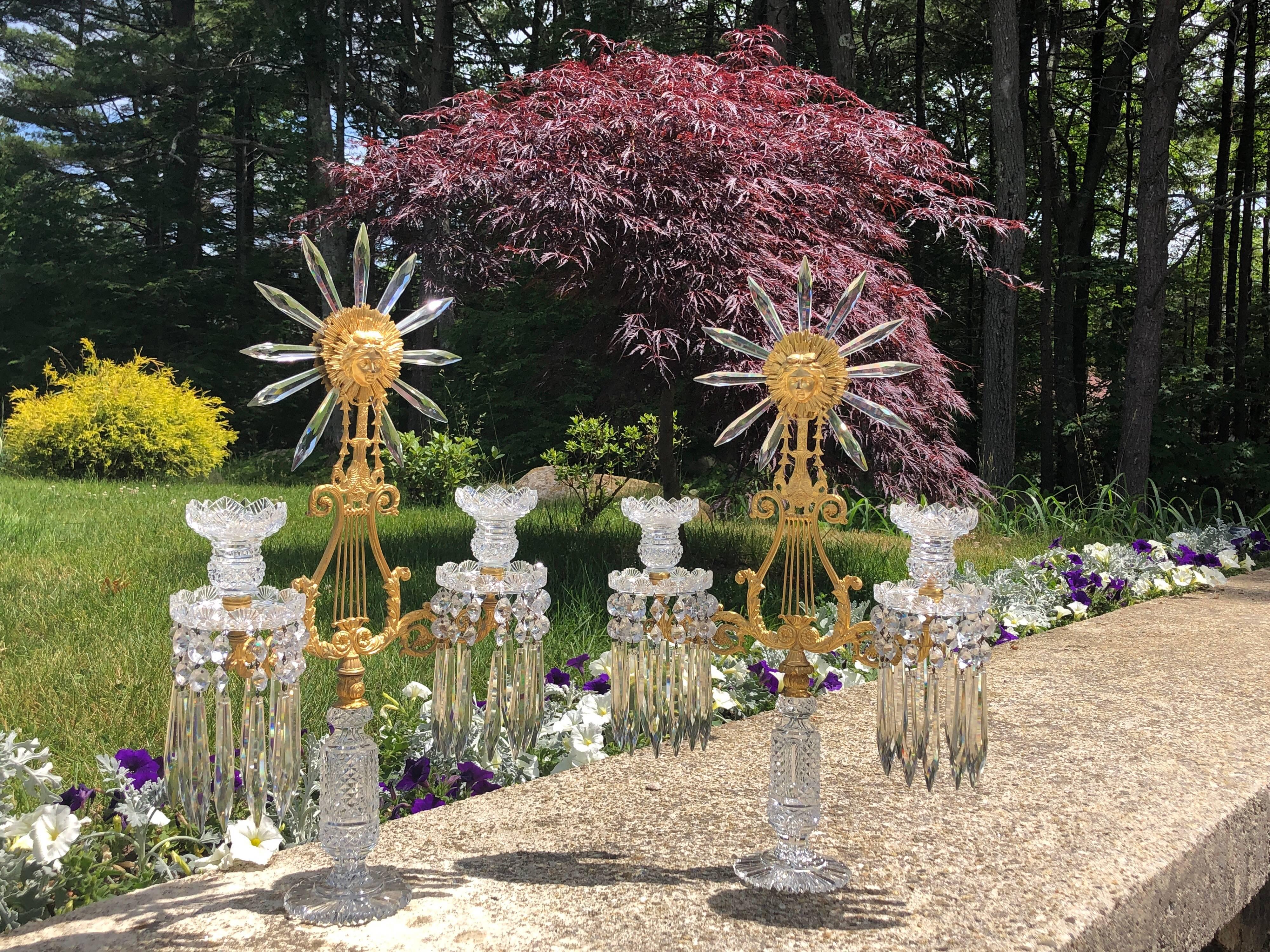 English Pair of Period Chrystal Candelabra  For Sale