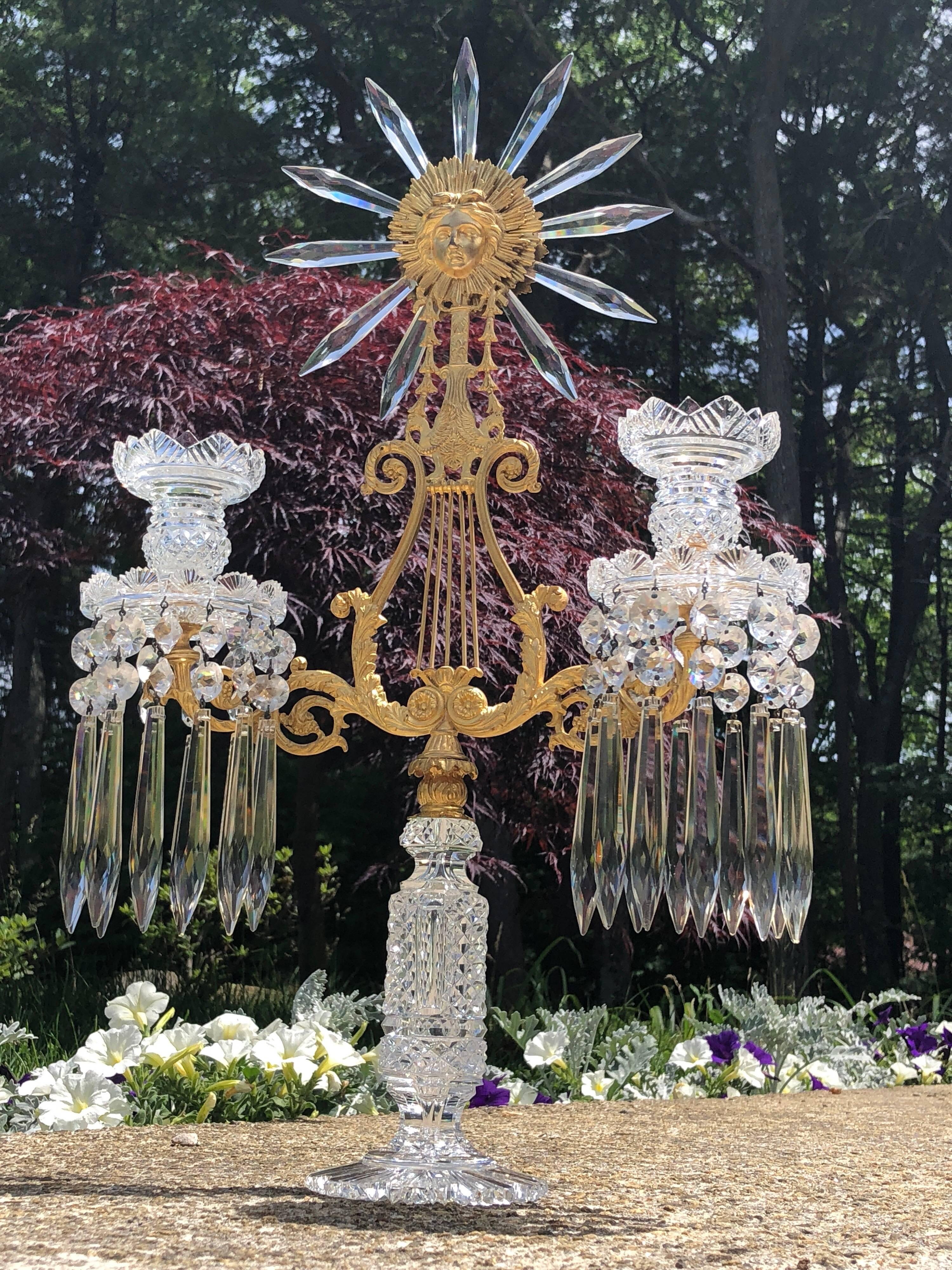 Gilt Pair of Period Chrystal Candelabra  For Sale
