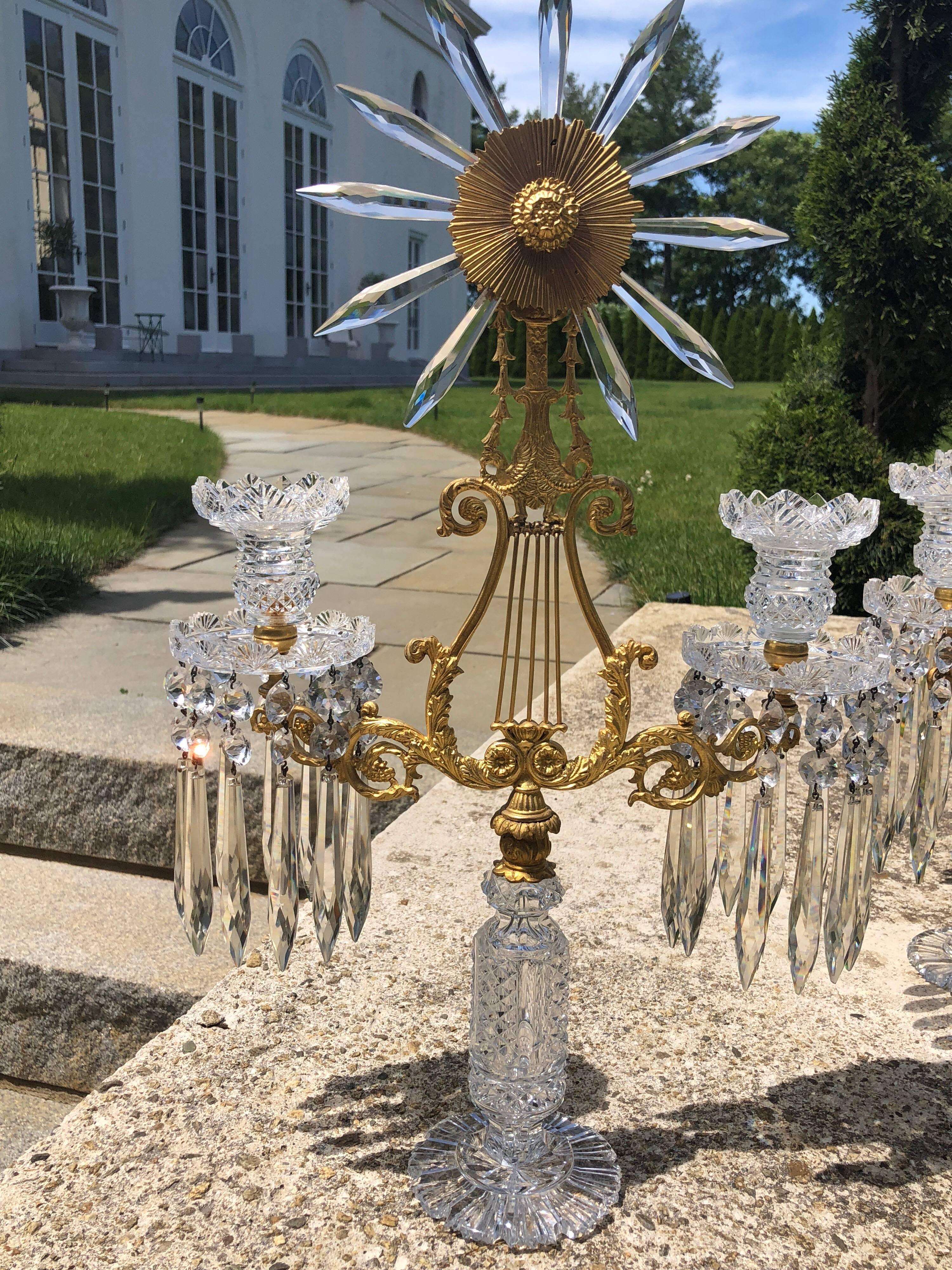 Early 19th Century Pair of Period Chrystal Candelabra  For Sale