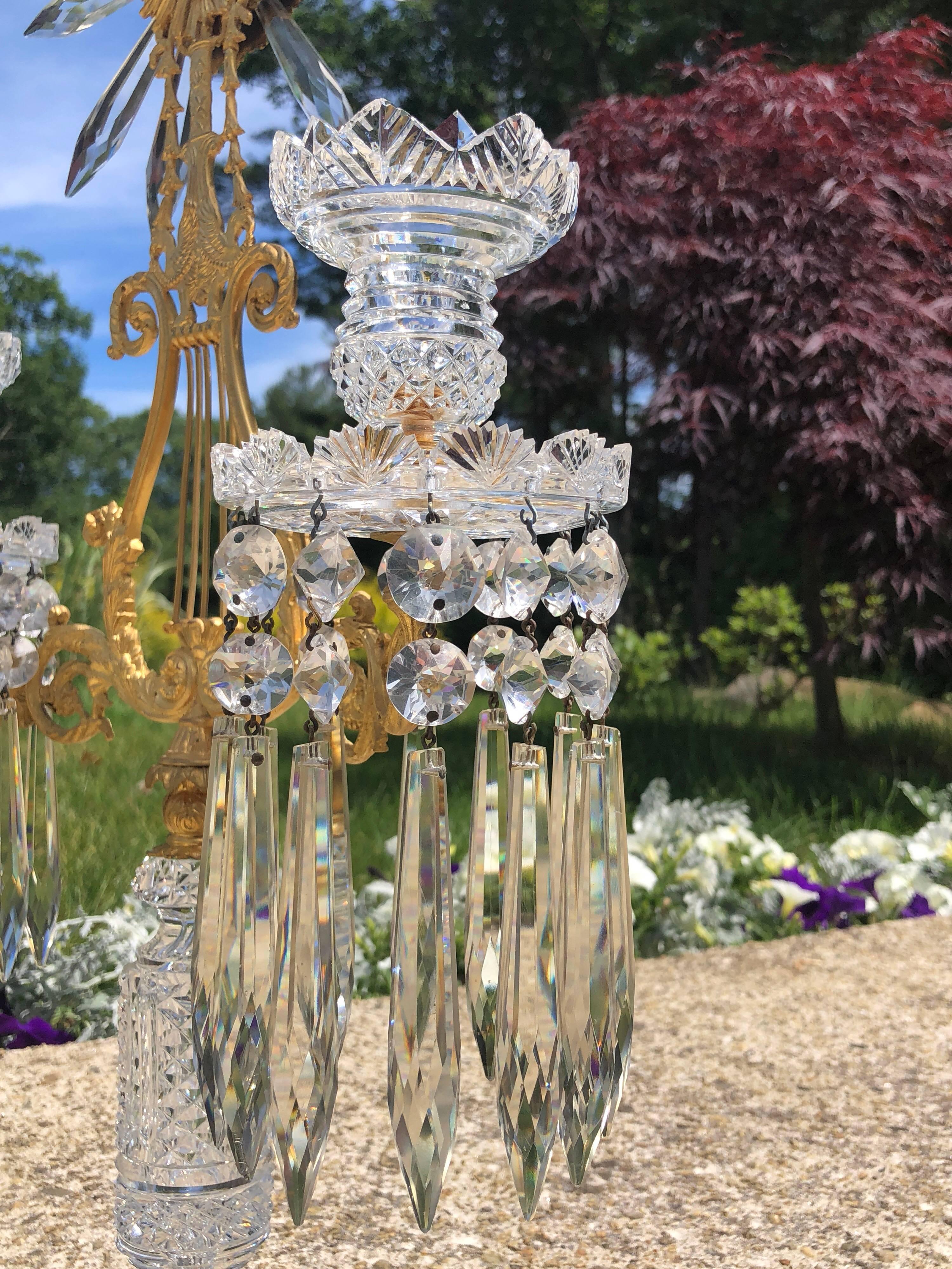 Bronze Pair of Period Chrystal Candelabra  For Sale