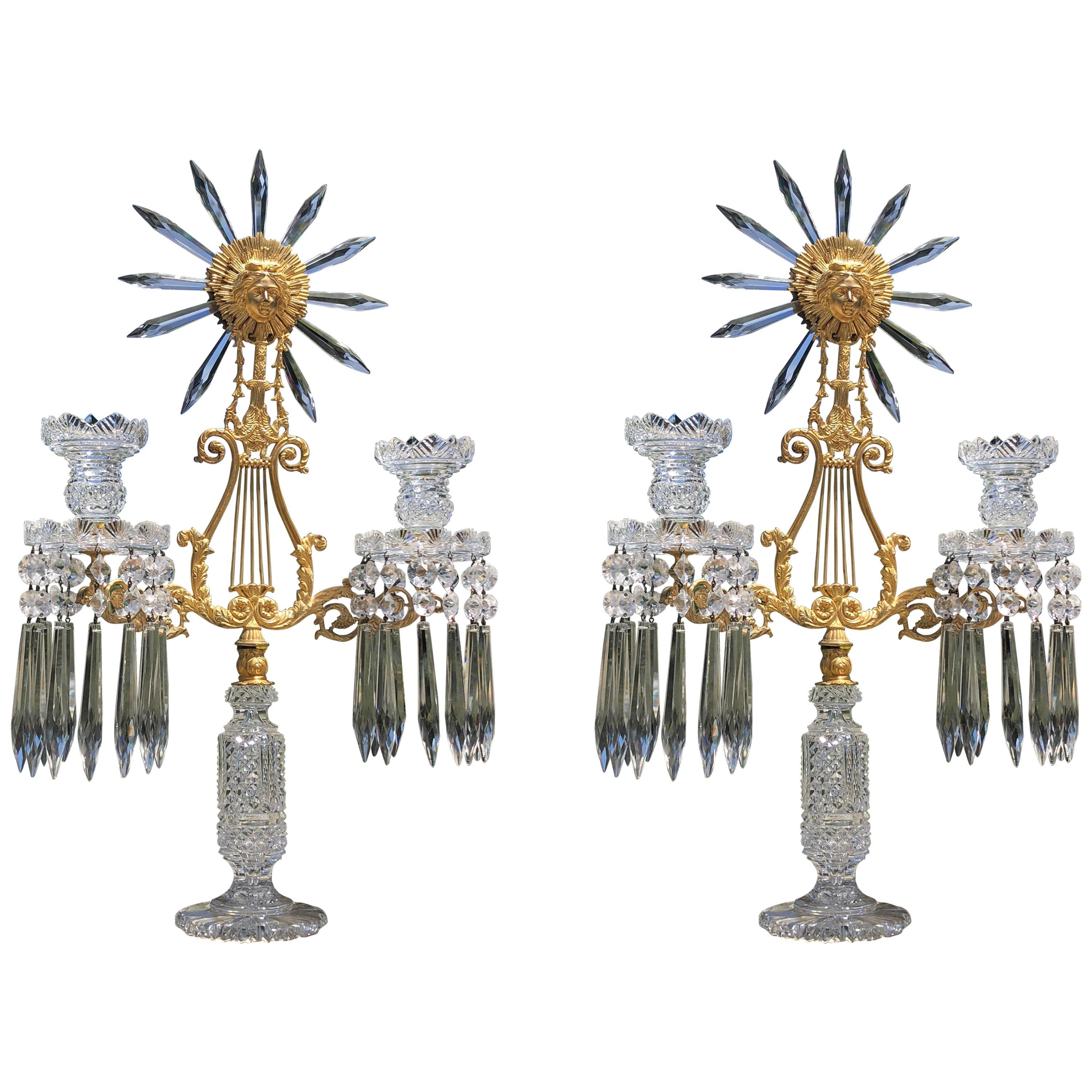 Pair of Period Chrystal Candelabra  For Sale