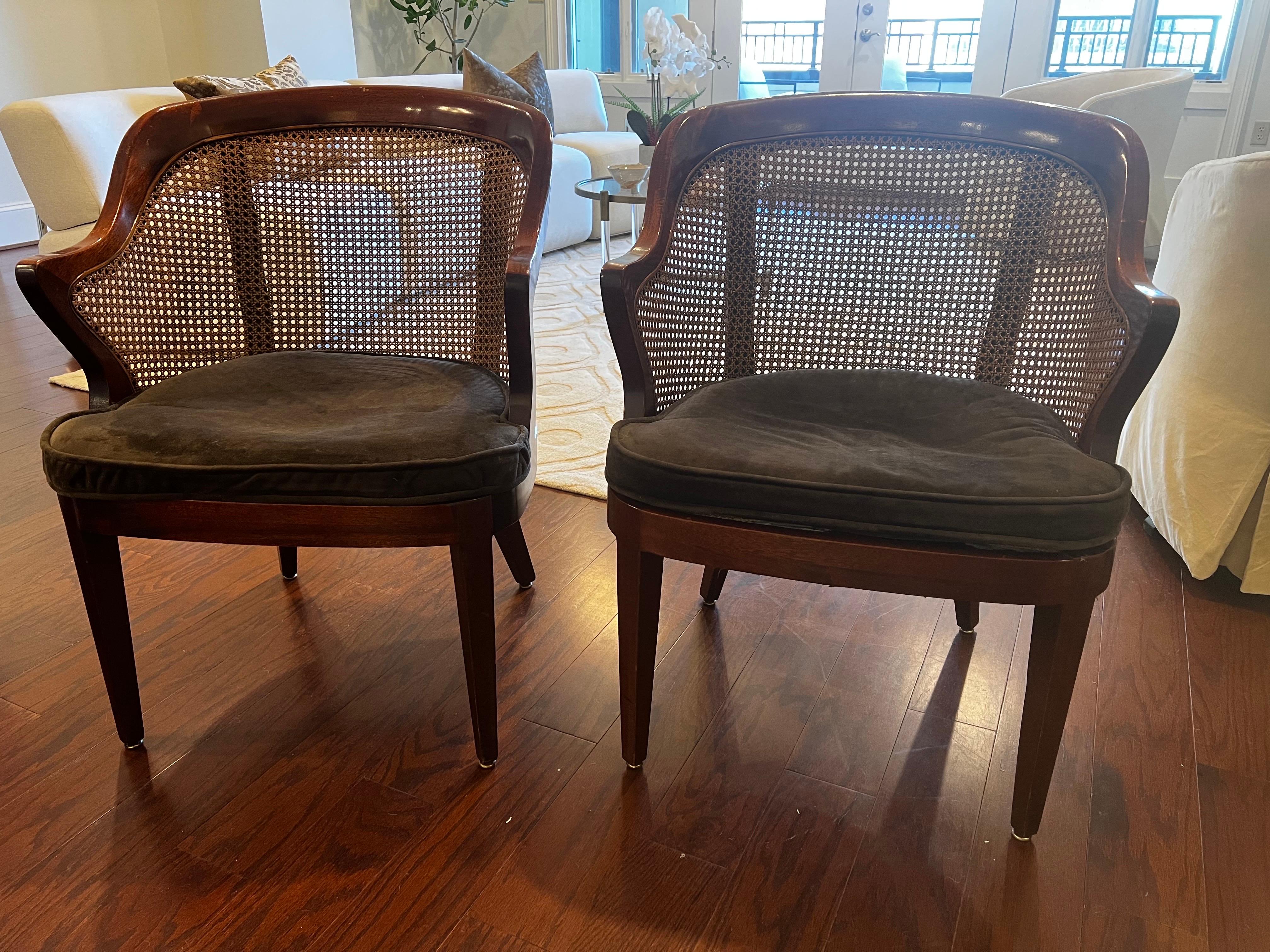 Pair of Regency Caned Barrel Back Mahogany Chairs - Probber Style im Angebot 7