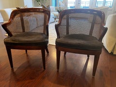 Pair of Regency Caned Barrel Back Mahogany Chairs - Probber Style