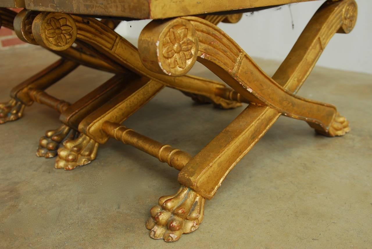 Pair of Regency Carved Gilt Curule Benches or Stools 6