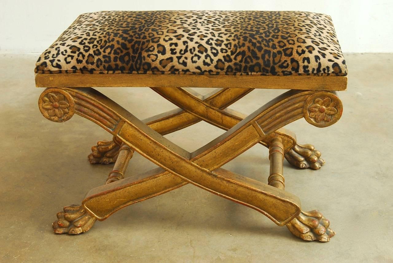 20th Century Pair of Regency Carved Gilt Curule Benches or Stools