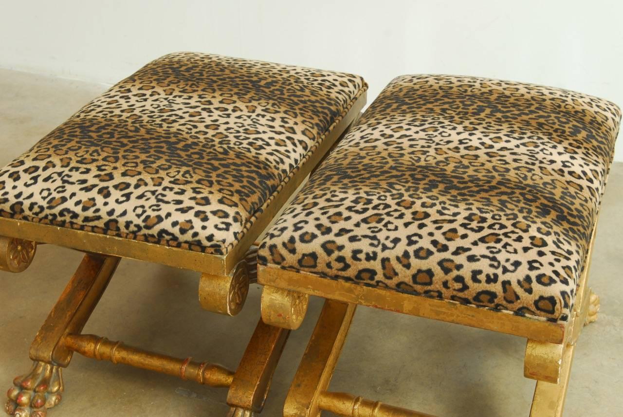 Pair of Regency Carved Gilt Curule Benches or Stools 2