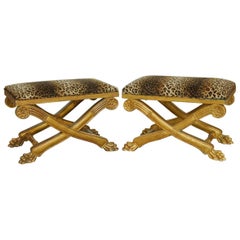 Pair of Regency Carved Gilt Curule Benches or Stools