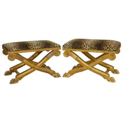 Pair of Regency Carved Gilt Curule Benches or Stools