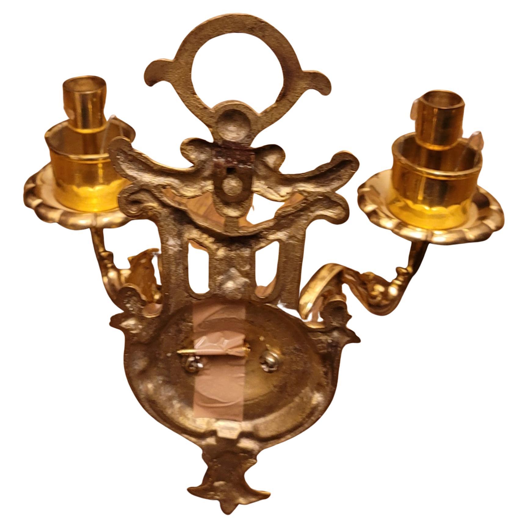 Pair of Regency Cast Brass Two-Candle Wall Sconces In Good Condition For Sale In Germantown, MD