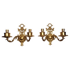Vintage Pair of Regency Cast Brass Two-Candle Wall Sconces